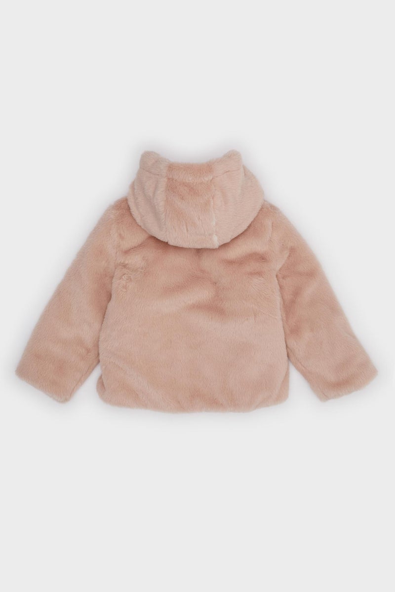 DeFacto Pink BabyGirl Baby Girl Plush Zip-Up Hooded Jacket Casual - Image 5